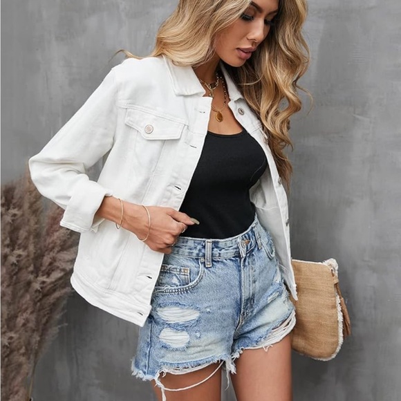 Women White Denim Jacket 2026.Jackets & Coats | Womens White Denim Jacket White Oversized Button ...